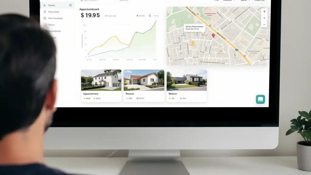 Interface d'outil d'estimation immobilière affichant carte et prix au mètre carré